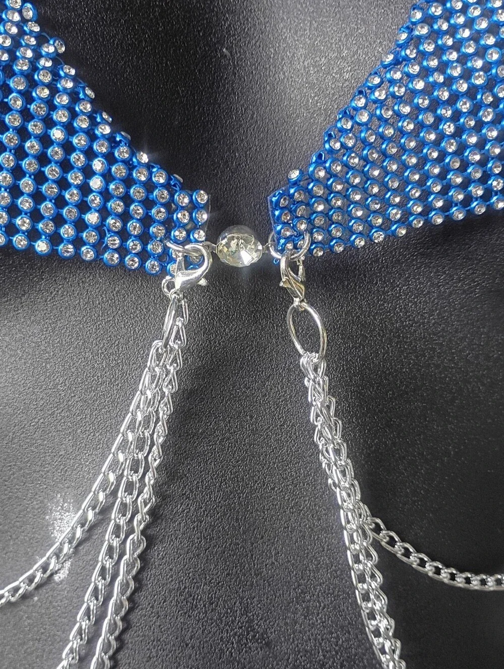 Blue Rhinestone Chain Triangle Bikini Top